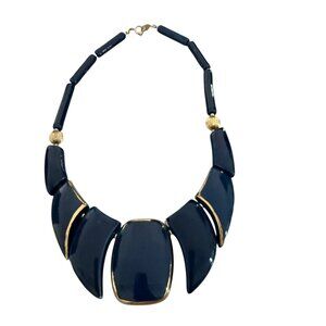Blue Gold Lucite Necklace Chunky 80s 90s Collar GeometriMid Century Modern MCM